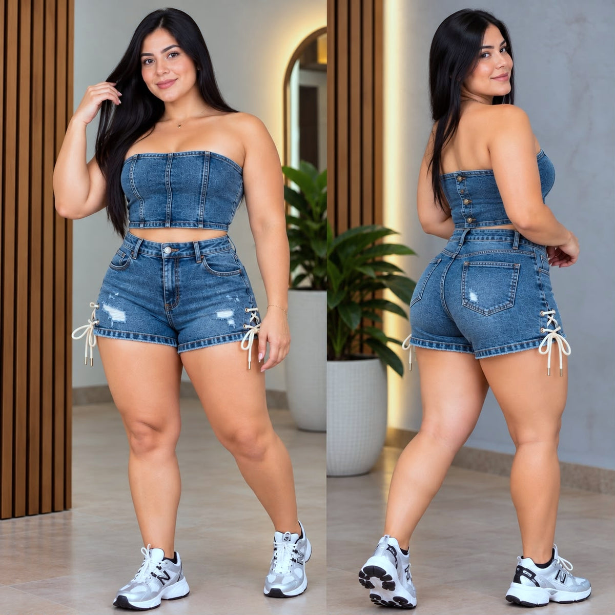 CONJUNTO SHORT + TOP CROP DENIM REF: 1168